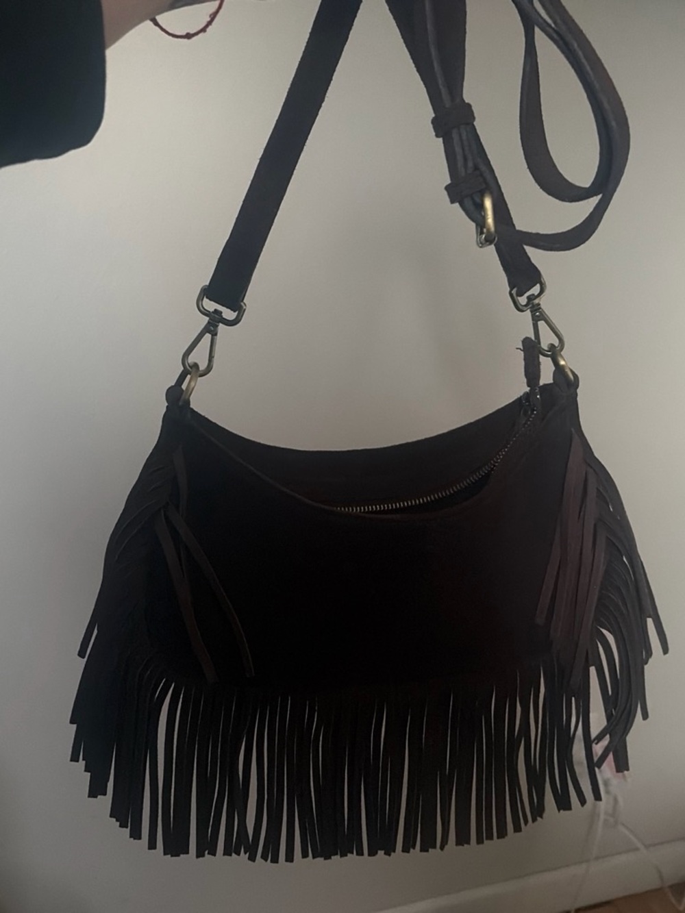 Suede Fringe Crossbody Bag - Brown